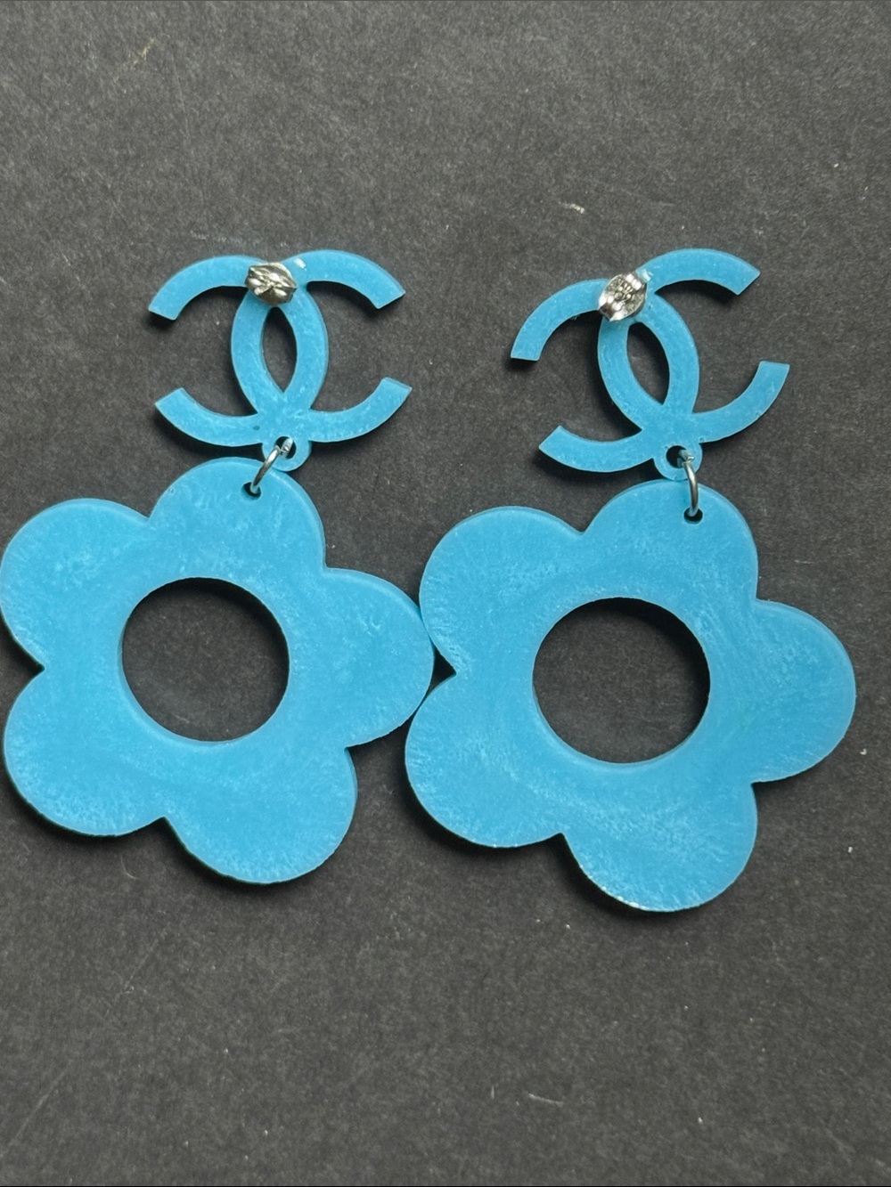 Blue CC Fashion Dangle Floral Earrings - Picture 5 of 14